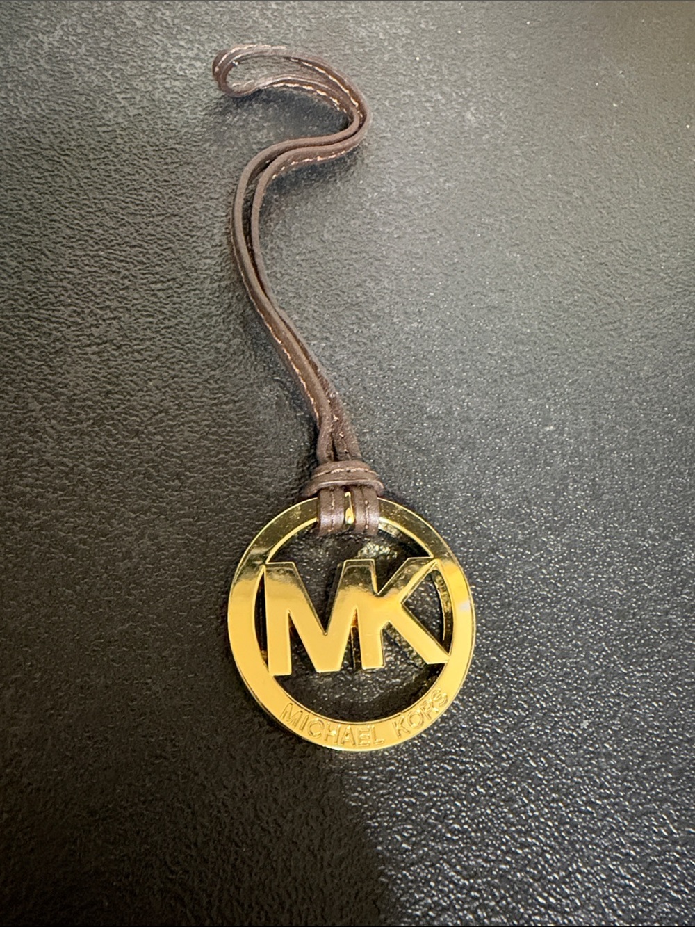 Michael Kors Gold MK Logo Leather Keychain Purse Key Fob